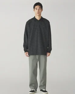Flash Sale Heavy Cotton Border Long Sleeve Polo Shirt Tops