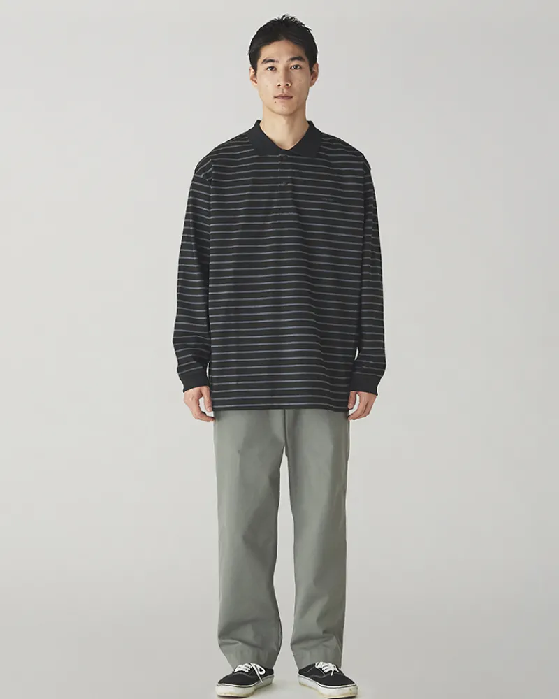 Flash Sale Heavy Cotton Border Long Sleeve Polo Shirt Tops